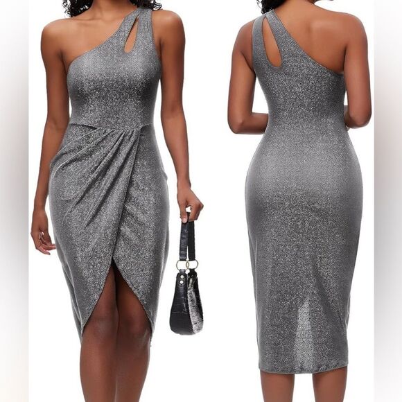 Slimers Elegant Silver One-Shoulder Dress with built in shaper NWT - Picture 1 of 7